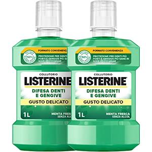 LISTERINE Denti e Gengive Gusto Delicato, Collutorio 0% alcol al gusto di Menta Fresca, Collutorio senza alcool con 10 benefici in 1, Confezione da 2 x 1L - Esclusiva Amazon