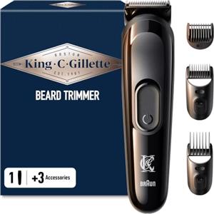 King C. Gillette Kit Regolabarba Uomo, 1 Testina, 3 Pettini Regolatori, 1 Spazzolina, 1 Caricatore, Rasoio Barba Elettrico, Idea Regalo Uomo Kit Professionale