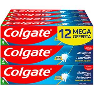 Colgate Dentifricio Maximum Caries Protection 12 Confezioni da 75 ml | tecnologia anticarie superiore***| Smalto 4x più forte | dentifricio al fluoro con arginina | ottimo sapore di menta