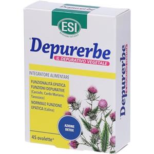 ESI - Depurerbe, Integratore Alimentare a Base di Tarassaco, Cardo Mariano e Vitamina B6, Favorisce la Normale Funzionalità Epatica e Aiuta a Depurare l'Organismo, Senza Glutine e Vegano, 45 Ovalette
