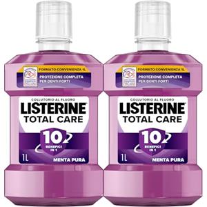 LISTERINE Total Care, Collutorio al gusto di Menta Pura, Collutorio al Fluoro con 10 benefici in 1 per una protezione completa e denti più forti, per un'igiene orale completa, 2x1L- Esclusiva Amazon