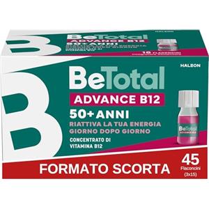 Be-Total Advance B12 Integratore Alimentare 50+ Gusto Lampone 45 Flaconcini | per Stanchezza Fisica e Mentale
