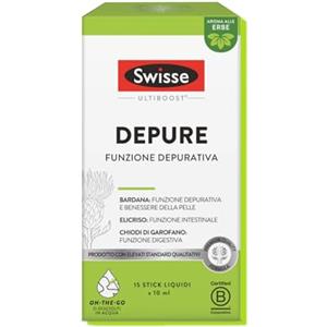 Swisse Ultiboost Depure - Integratore Depurativo per la Regolarità Intestinale e la Digestione, Stick Liquidi Pronti All'Uso, con Bardana, Elicrisio, Chiodi di Garofano, Gusto Erbe, 15x10 ml