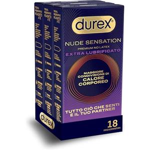Durex Nude Sensation Extra Lube, Preservativi Ultra Sottili, Extra Lubrificati, 18 Profillatici