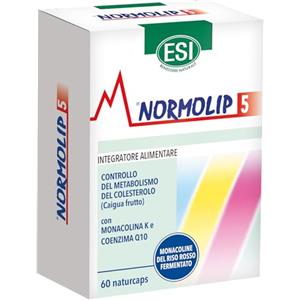 normolip ESI - Normolip 5, Integratore Alimentare a Base di Riso Rosso Fermentato e Caigua, che Contribuisce ai Normali Livelli di Colesterolo, Senza Glutine e Vegan, 60 Naturcaps