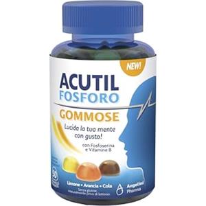 Acutil Fosforo Gommose, Integratore Multivitaminico Alimentare con Fosfoserina e Vitamina B6. Gusto Limone, Arancia, Cola, 50 Caramelle