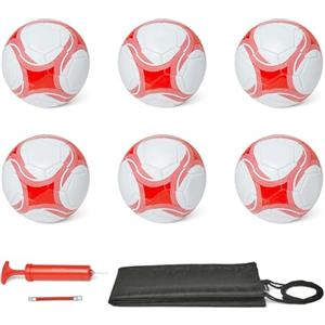 Amazon Basics Pallone da Calcio con Pompa - Pallone da Allenamento, Costruzione in PVC Resistente, Camera d'Aria in Butile, Uso Interno/Esterno, Pallone da Pratica Cucito a Macchina, Bianco e Rosso