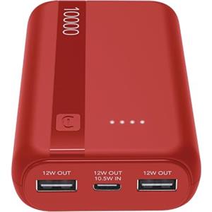 Cellularline Power Bank 10000 mAh con USB-C In/Out + 2 Porte USB-A - Ricarica Multipla e LED Indicatore - Rosso