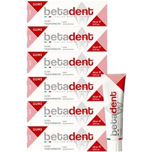 Betadent KIT 6 DENTIFRICIO GUMS per gengive sensibili, infiammate e irritate. Ripara e protegge. Azione antiplacca e antibatterica. Formula Delicata non abrasiva. Maxi formato, 6x100 ml