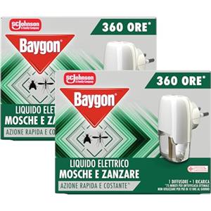 Baygon Liquido Elettrico Anti Mosche e Antizanzare, 2 Basi e 2 Ricariche