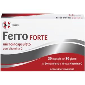 Matt, Ferro Forte Microincapsulato, Integratore Alimentare Ferro e Vitamina C, Contribuisce alla Normale Formazione dei Globuli Rossi e dell'Emoglobina e al Normale Trasporto di Ossigeno, 30 Capsule