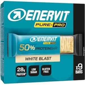 Enervit Pure-Pro Protein Bar 50% White Blast, Barretta Proteica, 28g Proteine, Per Crescita della Massa Muscolare, Post Workout, Gusto Cioccolato Bianco, Low sugar, Senza Glutine, 9 Barrette da 55g
