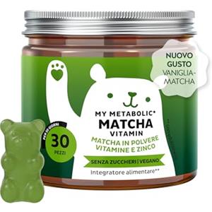Bears with Benefits - Gommose Matcha - Metabolismo e Energia - 30 pezzi | My Metabolic Matcha Vitamin - con Vitamina B12, Zinco e Niacina - Cura da 1 mese - Senza Zuccheri, Vegano