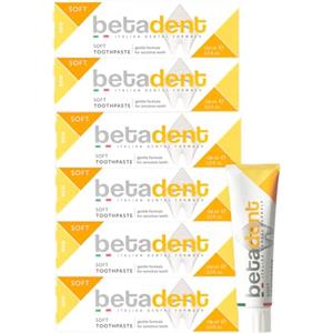 Betadent KIT 6 DENTIFRICIO SOFT per denti sensibili. Contrasta l'infiammazione gengivale. Azione sanitizzante e lenitiva. Con aloe vera, tea tree oil e ingredienti naturali. 6x100ml