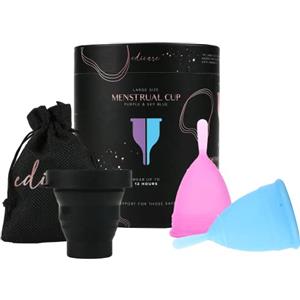 Edicare, Coppetta Mestruale, 2 Coppette Mestruali, 1 Sterilizzatore, 1 Borsa da Trasporto, Silicone di Grado Medico, Morbido, Ecosostenibile, Riutilizzabile (L - Special Edition)