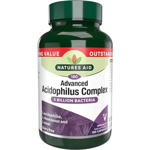 Natures Aid Acidophilus Complex 5 Miliardi di Batteri CFU - Integratore ad Alta Concentrazione - Supporta la Salute Digestiva e il Sistema Immunitario - Vegano, Senza Glutine, Non OGM - 180 Capsule