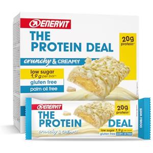 Enervit, The Protein Deal Double White, Barrette Proteiche, Gusto Cioccolato Bianco con Cuore Morbido, Snack Goloso, 20g di Proteine, 1,9g di Zuccheri, Senza Glutine, 12 Barrette da 55g