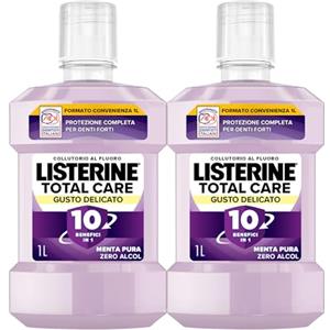 LISTERINE Total Care, Collutorio 0% alcol al gusto di Menta Pura, Collutorio senza alcool con 10 benefici in 1 per una protezione completa e denti più forti, 2x1L - Esclusiva Amazon