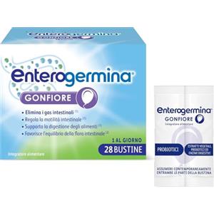 Enterogermina Gonfiore, Fermenti Lattici Probiotici, Prebiotici per Adulti - Integratori con Enzimi Digestivi ed Estratti Vegetali contro Pancia Gonfia e Gonfiore Addominale (28 Bustine Gusto Pesca)