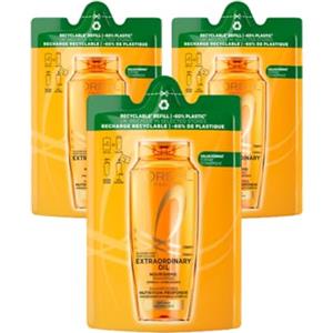 L'Oreal Paris L'Oréal Paris Shampoo Elvive Olio Straordinario, Capelli Secchi o Spenti, Deterge e Nutre Donando Leggerezza, Per una Chioma Sana e Lucente, Formato Eco-Ricarica, Olio Straordinario, 250 ml x 3 pezzi