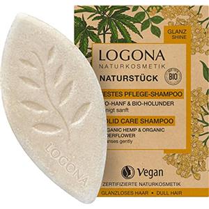 LOGONA Naturkosmetik Shampoo per capelli solido per una maggiore lucentezza e naturalmente sani, shampoo bar con formula vegana in canapa biologica e sambuco biologico, come sapone per capelli, 1 x 60