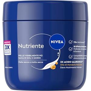 NIVEA Crema Corpo Nutriente 400 ml, Crema idratante corpo 72h, Con 3x Acido Ialuronico e Olio di Mandorla, Body lotion dalla texture ricca, Assorbimento rapido, Per pelle secca o molto secca