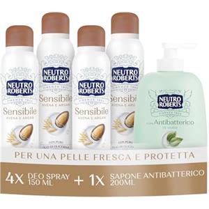 NEUTRO ROBERTS Deodorante dermatologico dalla delicata protezione Deodorante, garantisce gentilezza sulla pelle sensibile fino a 48 ore. Sapone Liquido per le mani effetto antibatterico 200ml