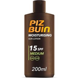 PIZ BUIN Moisturising Crema Solare Corpo Protezione Media SPF 15, 200 ml | Latte solare 15 idratante, Con filtri UVA/UVB, Glicerina e Antiossidanti, Assorbimento rapido, Resistente ad acqua e sudore