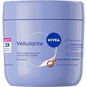 NIVEA Crema Corpo Vellutante 400 ml, Crema idratante corpo 72h, Con 3x Acido Ialuronico Puro e Burro di Karité, Body lotion dalla texture ricca, Assorbimento rapido, Per pelle secca