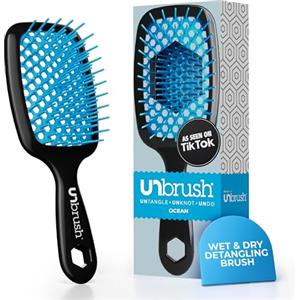FHI Heat Spazzola Capelli Indolore UNbrush, Adatta a Tutti i Tipi di Capelli, Bagnati o Asciutti - Spazzola Districante per Capelli Ventilata con Setole Antistatiche DuoFlex - Blu Oceano