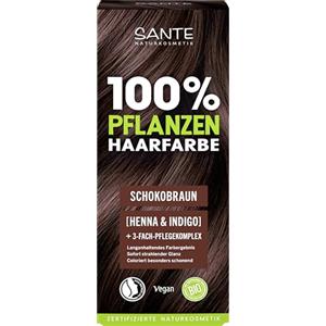 SANTE Naturkosmetik Colorazione vegetale per capelli marrone cioccolato, 100 g, tintura naturale con henné biologico e indaco, senza ammoniaca e perossido vegetale, dermatologicamente testata