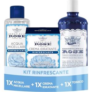 Acqua alle Rose, Tonico + Acqua Micellare + Crema Viso Rinfrescante | Formula con Rosa Damascena e Vitamina E, Tecnologia Micellare e Azione Rinfrescante, Deterge e Strucca Delicatamente il Viso