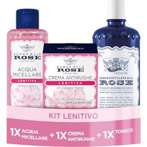 Acqua alle Rose, Tonico + Acqua Micellare Lenitiva + Crema Antirughe | Formula con Rosa Chinensis e Collagene Vegetale, Azione Antirughe Lenitiva per Pelli Sensibili, Idrata e Rimpolpa