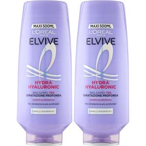 L'Oreal Paris L'Oréal Elvive Balsamo Idratante, Per Capelli Secchi e Spenti, Capelli Luminosi, Voluminosi e Leggeri, Fino a 72H di Idratazione, Arricchito Con Acido Ialuronico Puro, Hydra Hyaluronic, 250 ml
