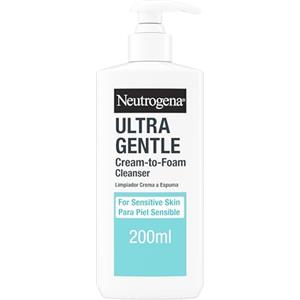 Neutrogena Ultra Gentle Detergente Crema-Schiuma, Detergente viso pelle sensibile e delicata, Foaming cleanser con tecnologia CICA + BarrierCare, Skincare non comedogenica e senza profumo, 200 ml