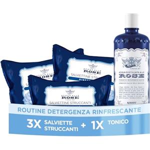 Acqua alle Rose, Salviette Struccanti Rinfrescanti + Tonico Viso | Formula Senza Alcool con Acqua Distillata di Rosa Damascena, Tonificano e Rivitalizzano, Delicate