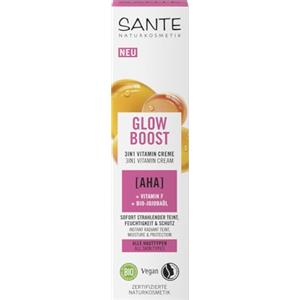SANTE Naturkosmetik Glow Boost 3 in 1 - Crema nutriente da giorno con AHA, vitamina F e olio di jojoba biologico, idratante rigenerante per pelle luminosa, 30 ml