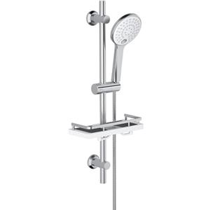 Görbach Colonna Doccia in Acciaio Inox senza Miscelatore, Asta Doccia 70 cm con Doccetta a 3 Getti e Porte-Savon Mensola, Supporto Doccia Muro Regolabile Saliscendi Doccia cromato