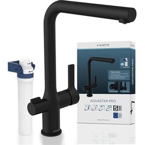 SCHÜTTE AQUASTAR PRO 99860 - Rubinetto da cucina con sistema di filtraggio, rubinetto da cucina a 3 vie, con filtro per l'acqua contro residui di calcare e metalli pesanti, colore: Nero