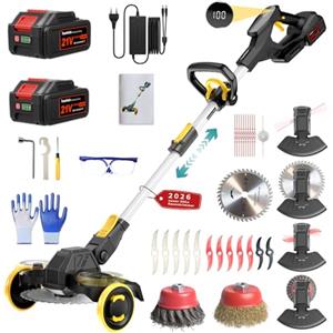 Traumheim Decespugliatore a Batteria, Tagliaerba a Batteria 21V, 4 tipi di lame Decespugliatore con Spazzola per Erbacce, 2 Batterie da 2,0Ah, Motore senza Spazzole da 900W per Prato, Giardino, Cortile (Nero)