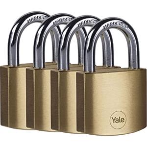 Yale Lucchetto in ottone Y110B/40/122/2 corpo 40mm, arco in acciaio, 3 chiavi, confezione da 4 lucchetti