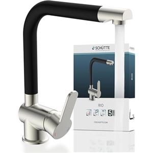 SCHÜTTE 79866 RIO rubinetto girevole a 360° per cucina, miscelatore per lavello con bocca alta per cucina, rubinetto doppio per lavello, rubinetto con finitura acciaio inox/nero opaco