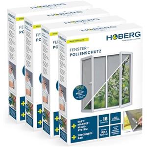 Hoberg Zanzariera con Protezione antipolline per finestre | Innovativo fissaggio magnetico | Tagliabile individualmente fino a 150x130 cm, senza forare o avvitare | Fissaggio con 16 magneti [4 Pezzi]