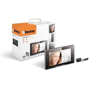 BTICINO 334253 Monitor Videocitofono, Posto Interno Supplementare per Easykit Plus, Plug-In 2 Fili, Display 7" a Colori, Vivavoce, Audio Bidirezionale, Comandi Touch Screen, Finitura Effetto Specchio