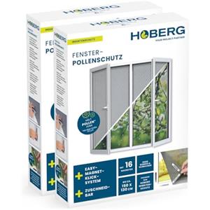 Hoberg Zanzariera con Protezione antipolline per finestre | Innovativo fissaggio magnetico | Tagliabile individualmente fino a 150x130 cm, senza forare o avvitare | Fissaggio con 16 magneti [2 Pezzi]