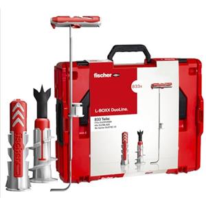Fischer Duoline L-Boxx 560491, Valigetta Attrezzi, Assortimento Tasselli DuoPower, DuoTec, DuoBlade, Tasselli per Cartongesso, Mattoni, Ø 6-8-10mm, Cassetta Resistente agli Urti e Impilabile, 833 pz