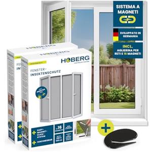 Hoberg Zanzariera con innovativo fissaggio magnetico | Zanzariera tagliabile individualmente fino a 150 x 130 cm, senza forare o avvitare | fissaggio della zanzariera con 16 magneti [2 Pezzi]