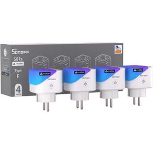 SONOFF S61s Presa Intelligente WiFi 16A/3840W - Controllo Remoto e Vocale, Timer, Monitoraggio Energetico - Compatibile con Alexa, Google, Apple Home, SmartThings e Matter (Confezione da 4)