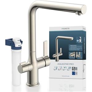 SCHÜTTE Aquastar Pro 99805 - Rubinetto da cucina con sistema di filtraggio, rubinetto da cucina a 3 vie, con filtro dell'acqua contro residui di calcare e metalli pesanti, effetto acciaio INOX