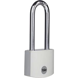 Yale YE3B/38/156/1/GR: Lucchetto in alluminio 38 mm grigio con arco lungo: doppia chiusura, cilindro a 5 perni, arco in acciaio temprato, testato EN12320, uso interno